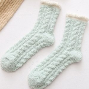 Coral plush socks for children, plush and thick towels for autumn and winter, floor socks, mid length postpartum socks